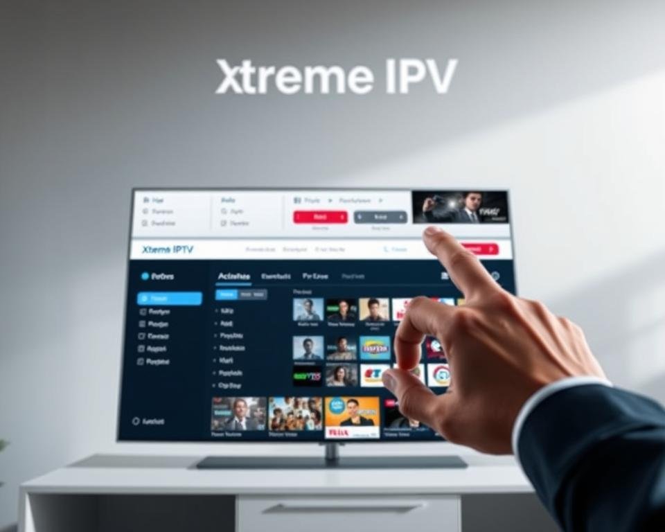 A modern and intuitive web interface showcasing the Xtreme HD IPTV ordering process. In the foreground, a hand navigates through a sleek, responsive dashboard, highlighting package options, subscription plans, and payment methods. The middle ground features a large, high-resolution preview screen displaying the diverse channel lineup and intuitive user experience. The background evokes a minimalist, tech-savvy ambiance with clean lines, neutral tones, and subtle design elements that complement the overall aesthetic. Crisp lighting and a shallow depth of field draw the viewer's attention to the key interactive elements, conveying a sense of professionalism and user-friendliness.