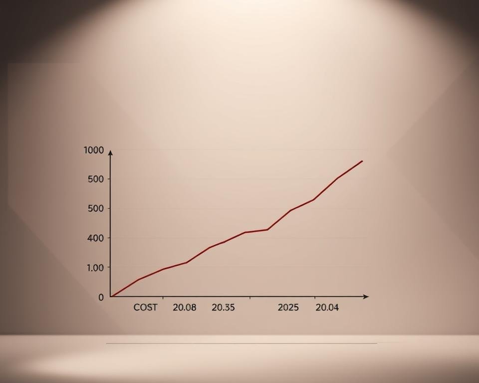 A modern and minimalist data visualization depicting a "value for money" analysis. In the foreground, a clean graph with two lines representing cost and value, highlighting the balance between the two. The background features a subtle geometric pattern in muted tones, creating a sense of depth and sophistication. The lighting is soft and directional, casting gentle shadows to accentuate the graphical elements. The camera angle is slightly elevated, giving the viewer an objective, analytical perspective on the financial data presented. The overall mood is one of thoughtful consideration, encouraging the viewer to carefully weigh the merits of the investment.