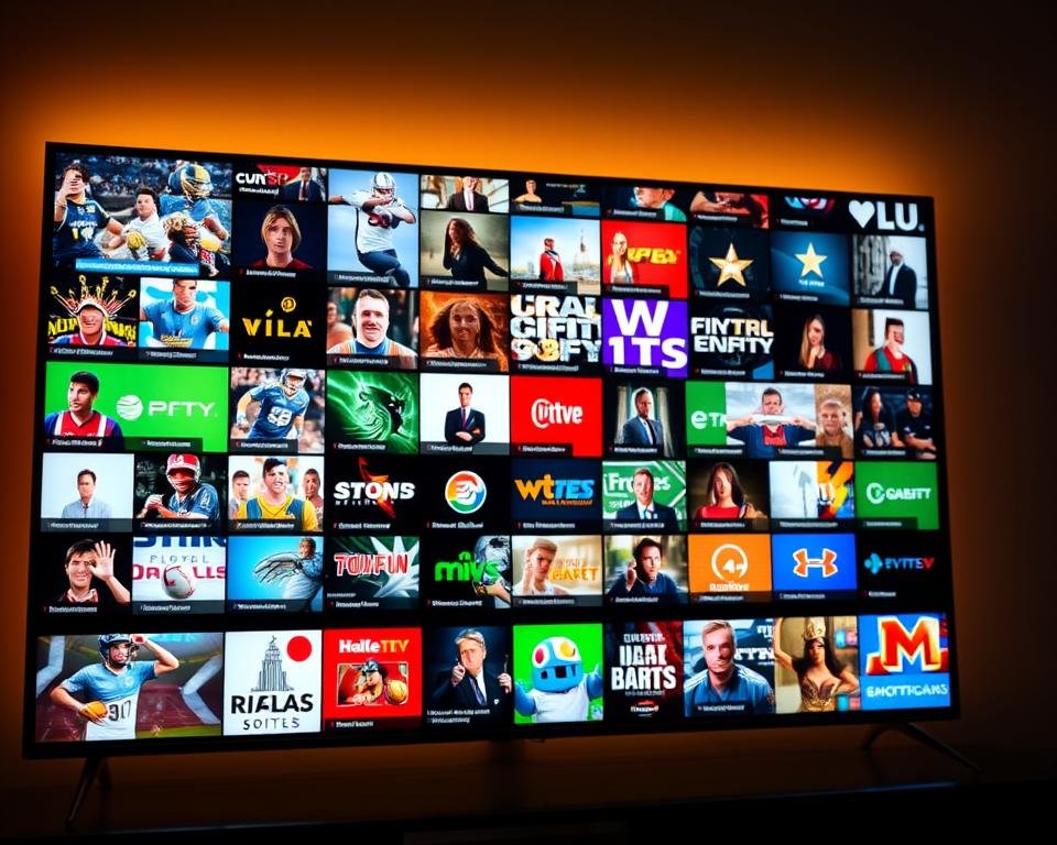 A sprawling array of high-definition IPTV channels on a sleek, modern television screen. Vibrant colors and crystal-clear resolution bring a diverse content library to life, from live sports and news to premium entertainment. The scene is bathed in a warm, cinematic lighting, creating a sense of depth and immersion. The television itself is positioned prominently, its elegant design and minimal bezels framing the captivating visual experience. In the background, subtle UI elements and channel logos subtly hint at the breadth of options available, beckoning the viewer to explore further. A sprawling array of high-definition IPTV channels on a sleek, modern television screen. Vibrant colors and crystal-clear resolution bring a diverse content library to life, from live sports and news to premium entertainment. The scene is bathed in a warm, cinematic lighting, creating a sense of depth and immersion. The television itself is positioned prominently, its elegant design and minimal bezels framing the captivating visual experience. In the background, subtle UI elements and channel logos subtly hint at the breadth of options available, beckoning the viewer to explore further.